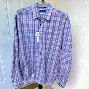 ZARA MAN BASIC. NWT. Men’s Pink/Grey Checkered Shirt. Sz L. Patches on e…